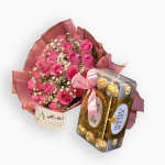 باقة الزهور الورديه و شوكولا الفيريروروشيه